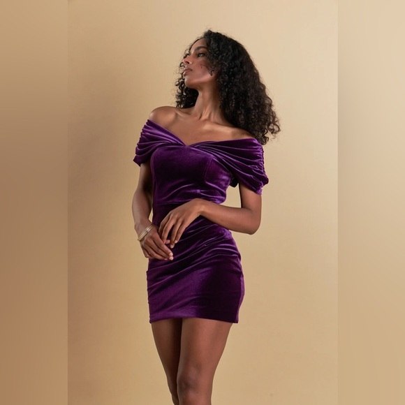 NWT Endless Rose Velvet Over The Shoulder Bodycon Mini Dress in Purple size XS - Picture 1 of 11